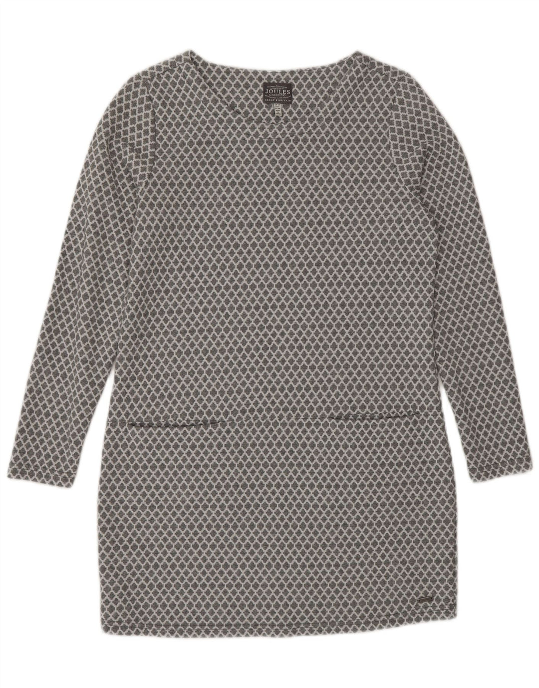 Rochie de bază cu mânecă lungă pentru femei Joules UK 10 Bumbac geometric geometric, gri mic