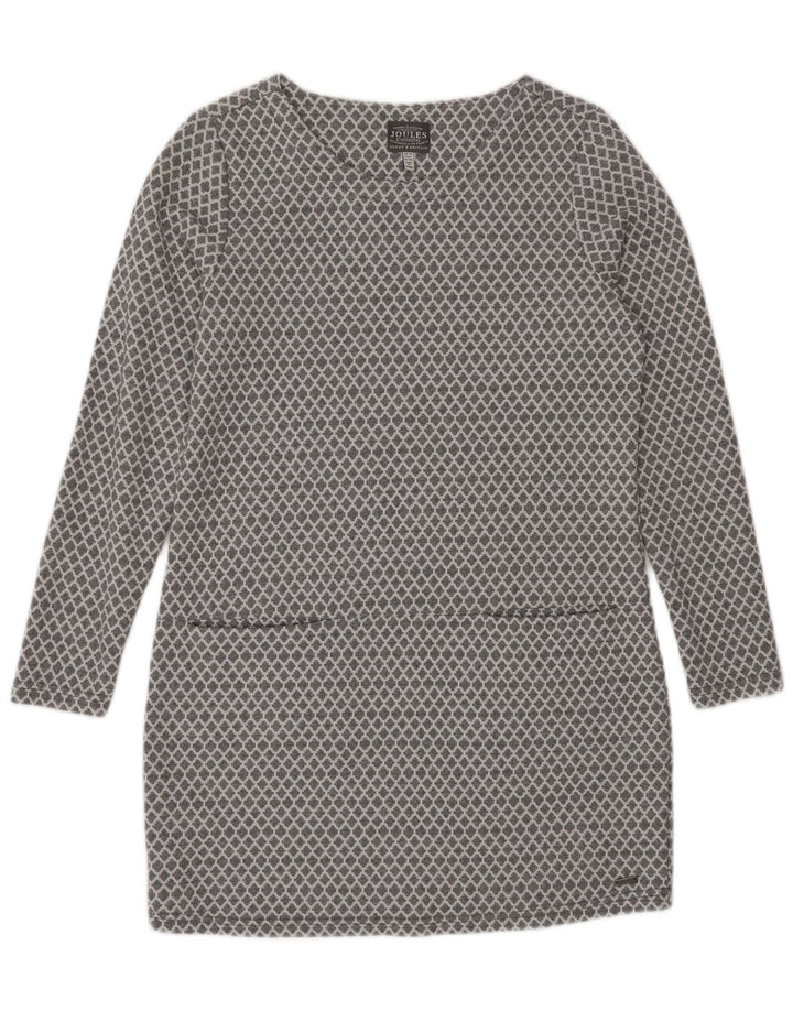 Rochie de bază cu mânecă lungă pentru femei Joules UK 10 Bumbac geometric geometric, gri mic