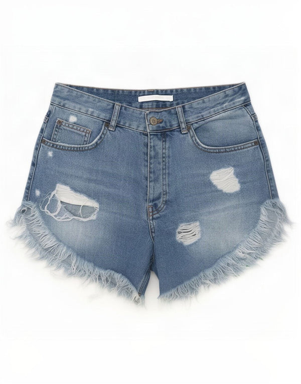 Pantaloni scurți din denim distressed Trafaluc pentru femei Zara EU 36 XS W26 Albastru Floral