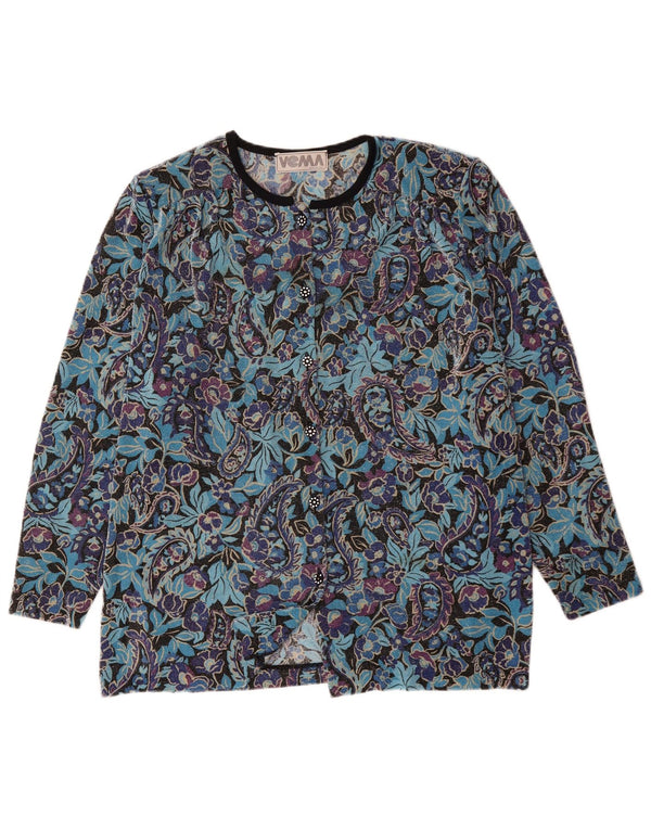 Jachetă vintage supradimensionată pentru femei, cu 6 nasturi, UK 18 XL, albastru, floral