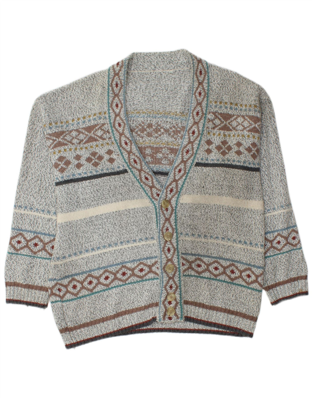 Pulover cardigan pentru bărbați VINTAGE Gri mediu Fair Isle
