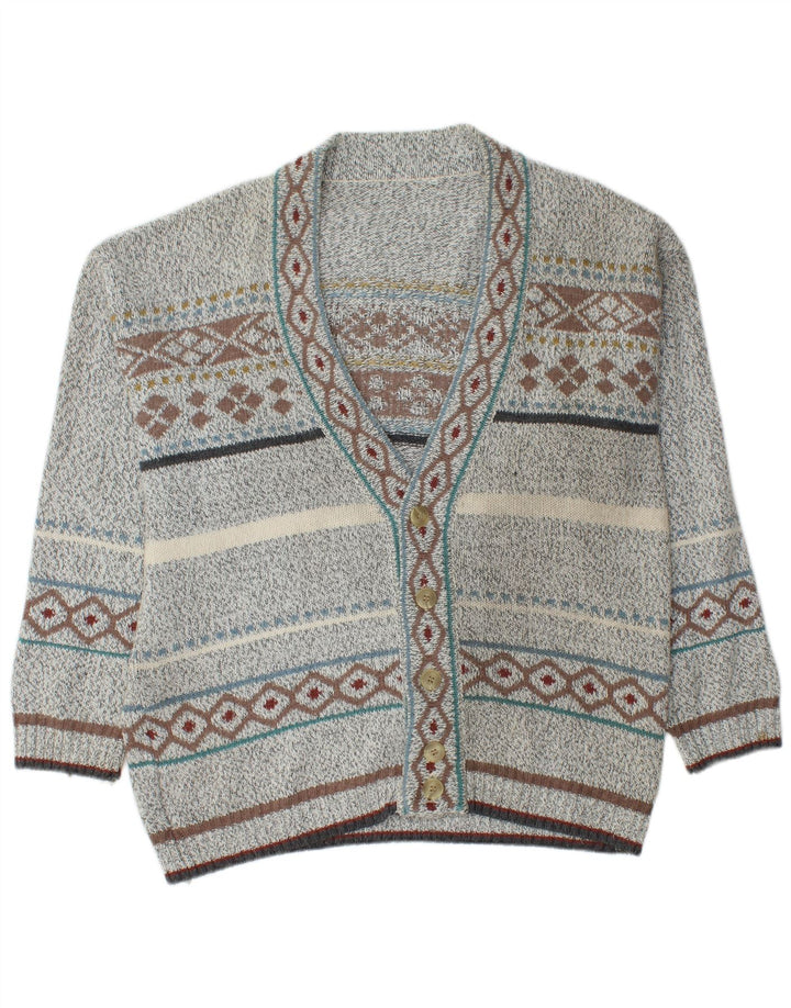 Pulover cardigan pentru bărbați VINTAGE Gri mediu Fair Isle