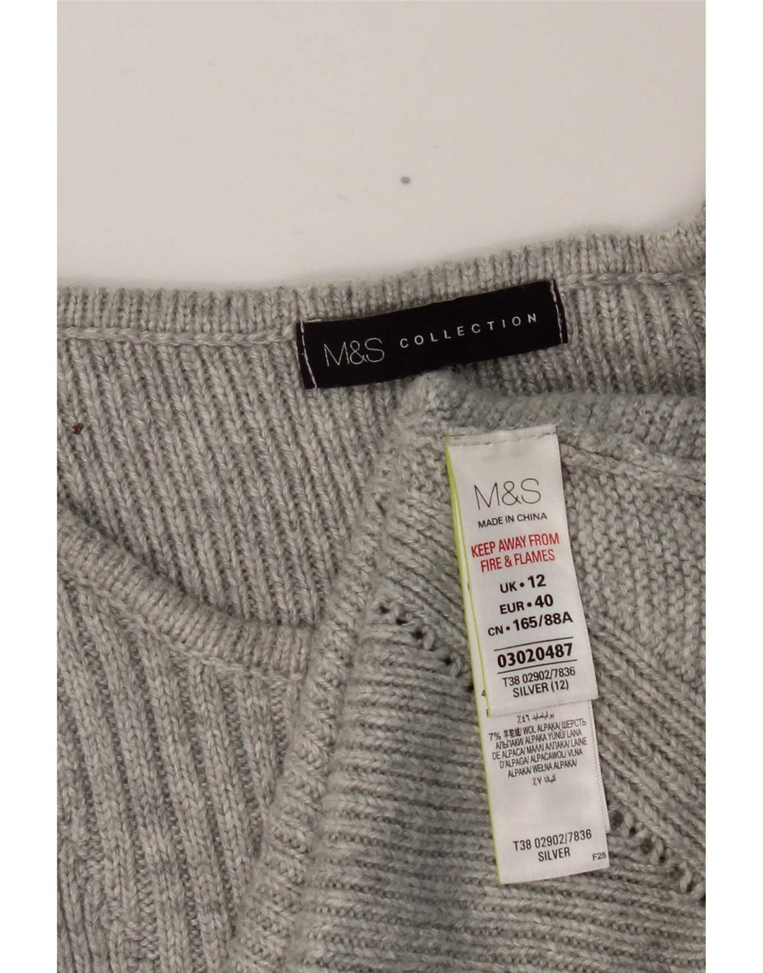 Pulover pentru femei Marks & Spencer cu gât de barcă, argintiu mediu UK 12