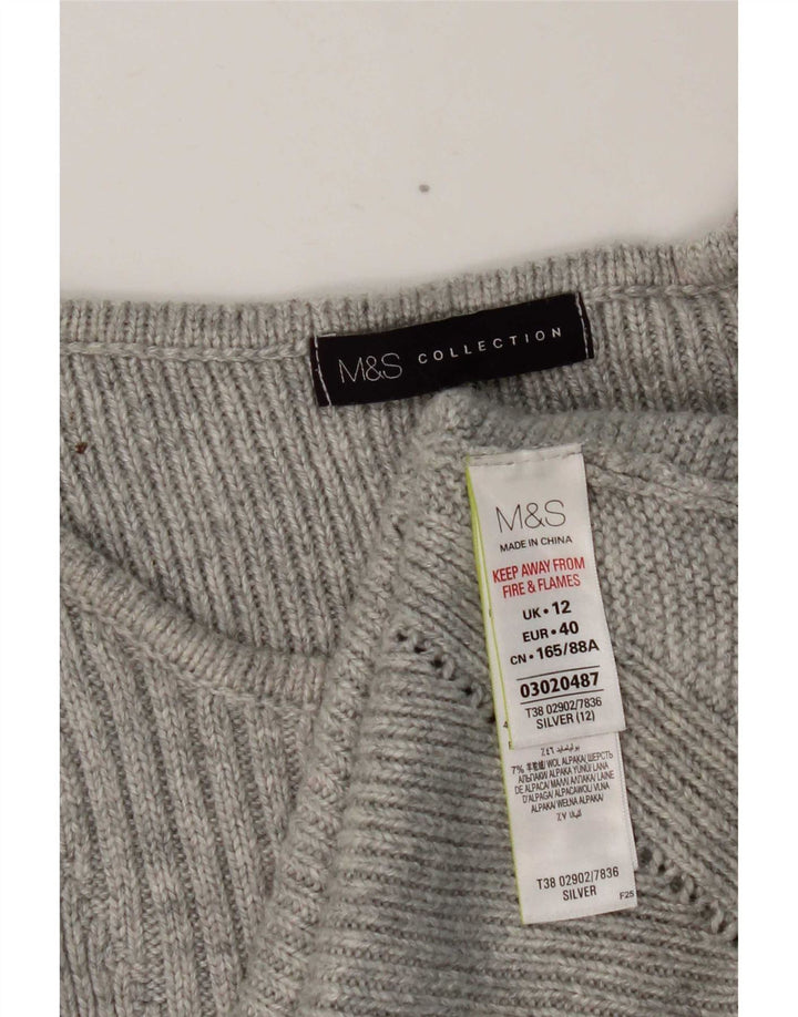 Pulover pentru femei Marks & Spencer cu gât de barcă, argintiu mediu UK 12