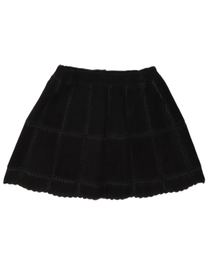 Fusta mini de piele intoarsa vintage pentru femei W28 carouri negru mediu