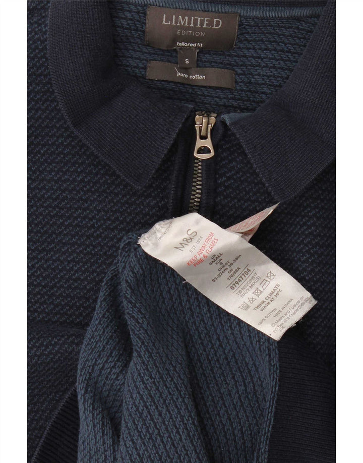 Pulover pentru bărbați Marks & Spencer, croit, cu gât polo, mic, bleumarin