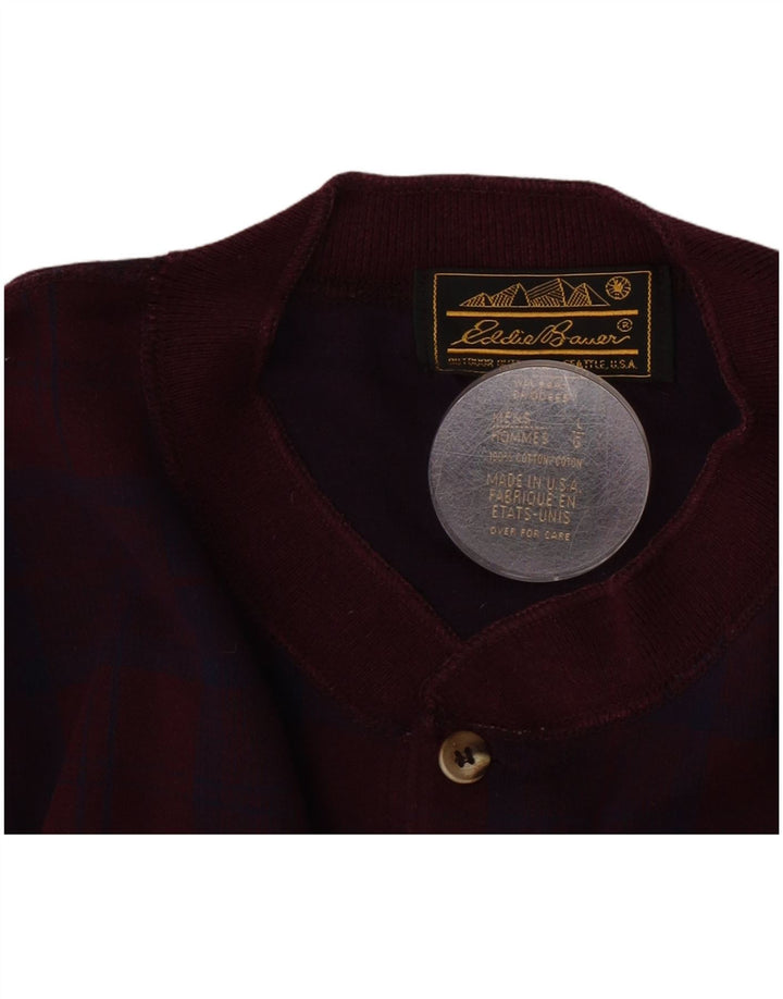 Eddie Bauer Top pentru bărbați cu mânecă lungă, mare, din bumbac cu carouri burgundă