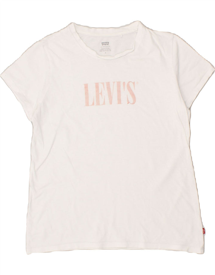 LEVI'S Womens Graphic T-Shirt Top UK 12 Medium White Vintage Levi's and Second-Hand Levi's from Messina Hembry 
