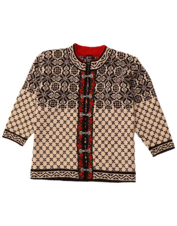 SKJAEVELAND Pulover cardigan pentru femei UK 16 Large Off White Fair Isle