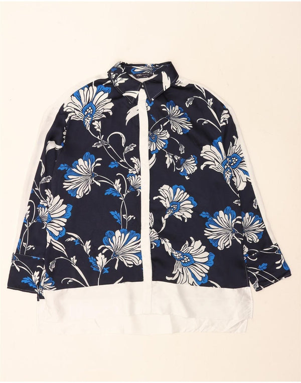 Bluză cămașă supradimensionată pentru femei Marks & Spencer UK 16 mare, albastru marin, floral