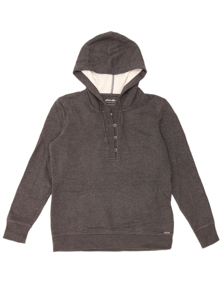 EDDIE BAUER Pulover cu glugă cu gât cu nasturi pentru femei UK 14 Bumbac gri mediu