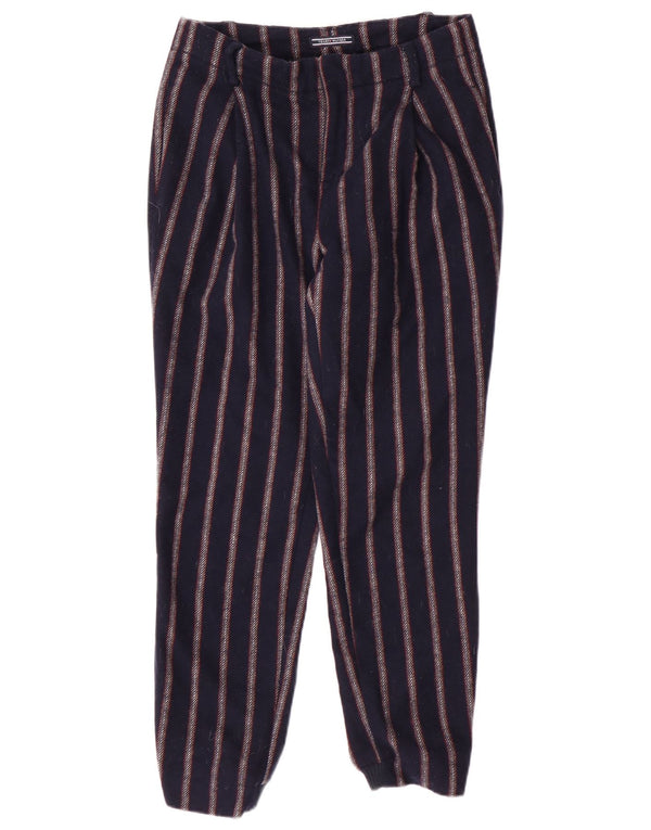 Tommy Hilfiger Womens Crop Casual Trousers W26 L25 Navy Blue Striped Wool
