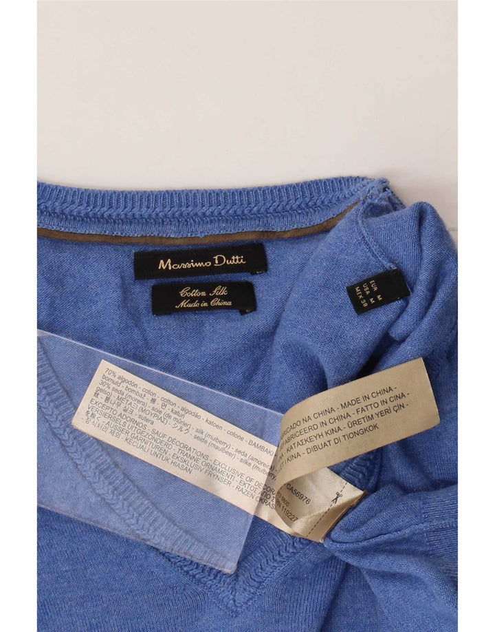 Pulover Massimo Dutti pentru bărbați, cu decolteu în V, bumbac albastru mediu