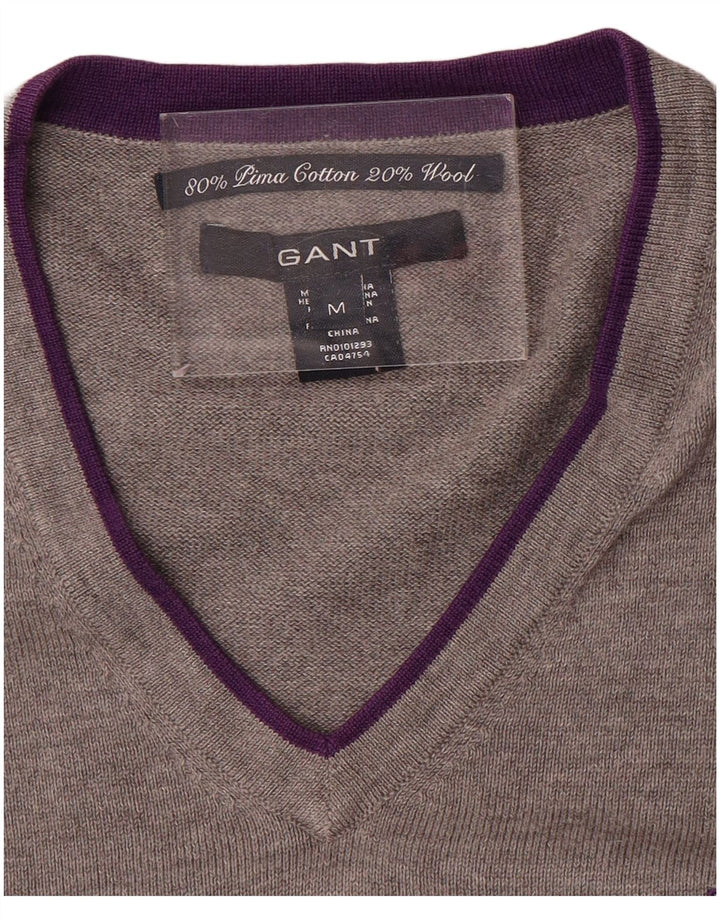 Pulover Gant pentru bărbați, cu decolteu în V, din bumbac color bloc, gri mediu