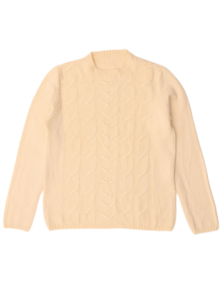 Pulover Vintage pentru damă cu gât roșu IT 44 Lână merinos alb cadru mediu