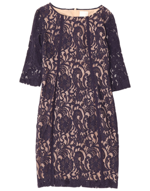Rochie vintage pentru femei, cu mâneci 3/4, din dantelă, UK 14, mare, bleumarin, cachetele