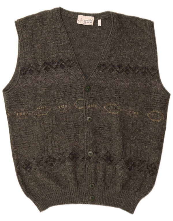 Pulover Cardigan Vintage fără mâneci pentru bărbați Mediu Kaki Geometric Acrilic