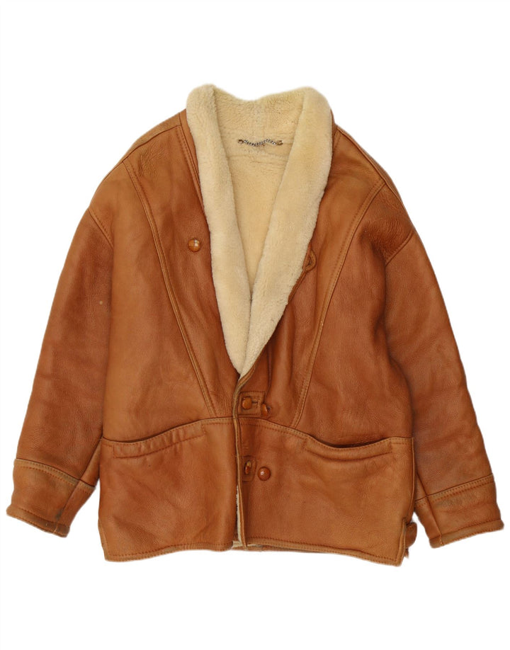 Jachetă vintage pentru bărbați din shearling UK 40 mare, maro, din shearling