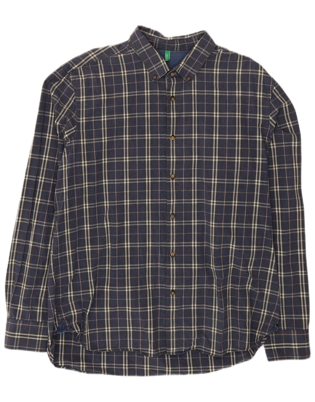 Cămașă Benetton pentru bărbați 2XL, bumbac cu carouri bleumarin