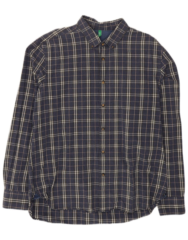 Cămașă Benetton pentru bărbați 2XL, bumbac cu carouri bleumarin