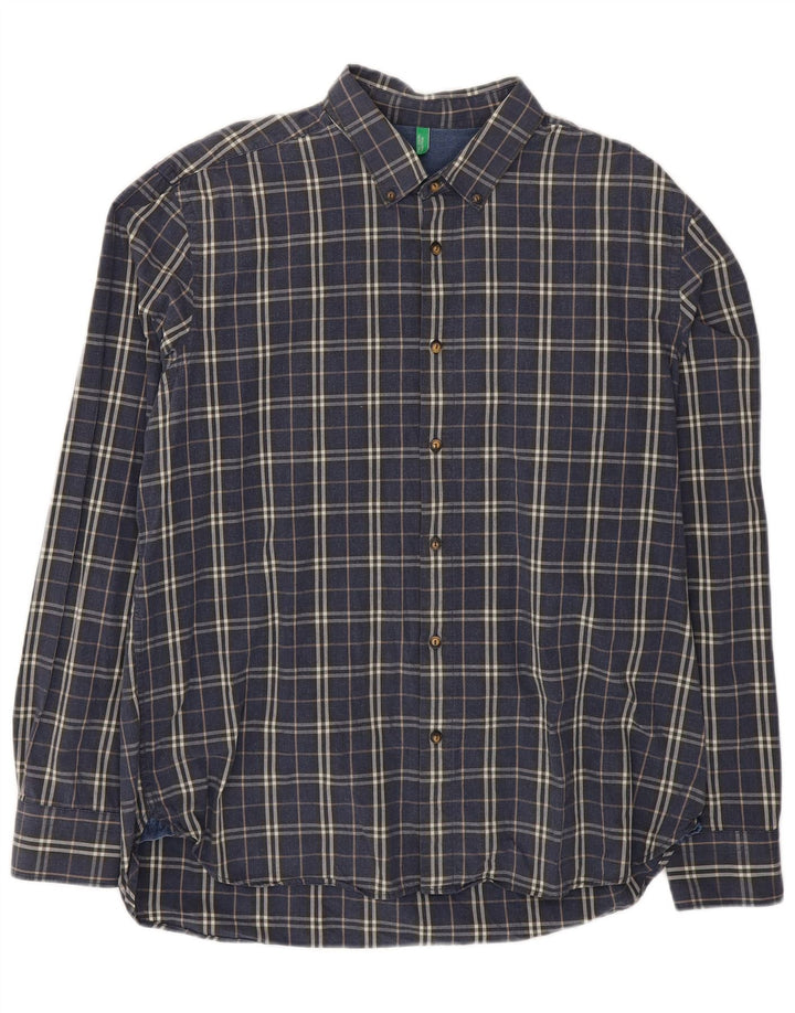 Cămașă Benetton pentru bărbați 2XL, bumbac cu carouri bleumarin
