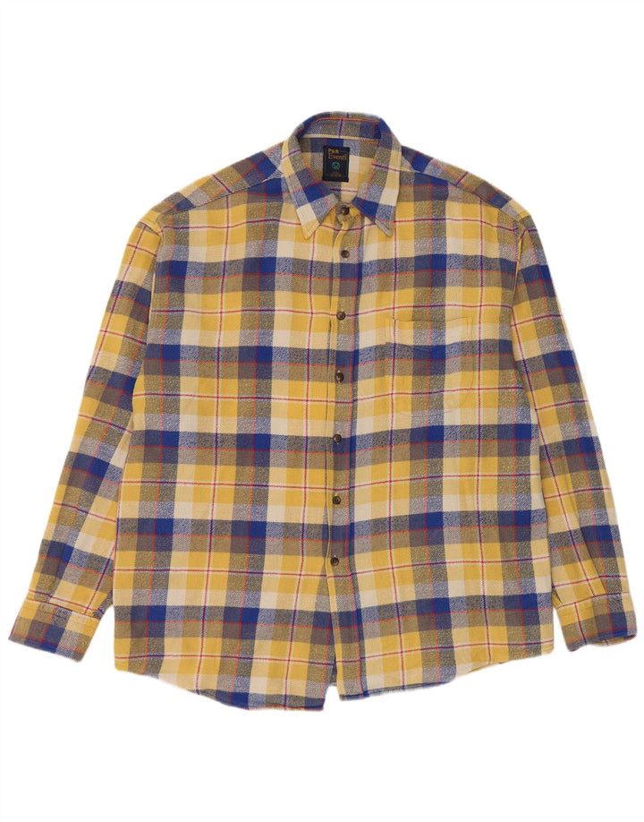 Cămașă de flanel pentru bărbați vintage XL, bumbac cu carouri galbene