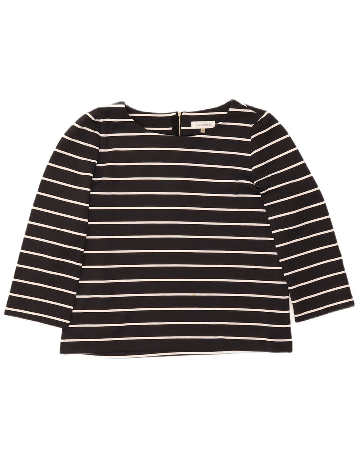 CALVIN KLEIN Top pentru femei cu mâneci 3/4 UK 14 Poliester cu dungi negre medii