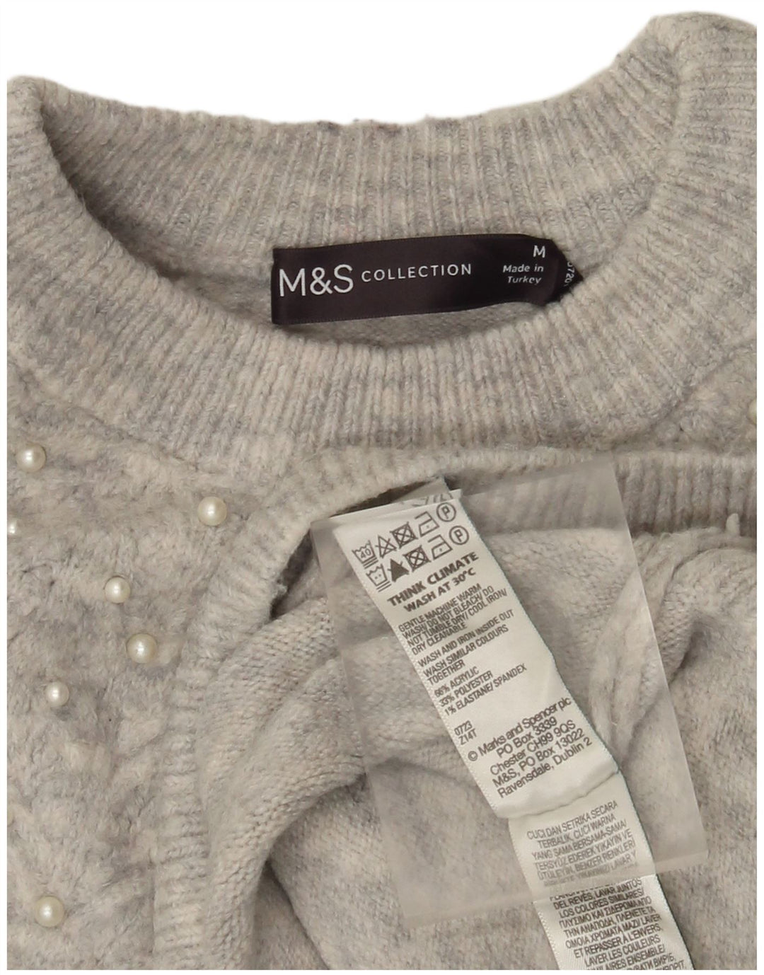 Pulover pentru femei Marks & Spencer cu decolteu rotund UK 14 Medium Gri Pete