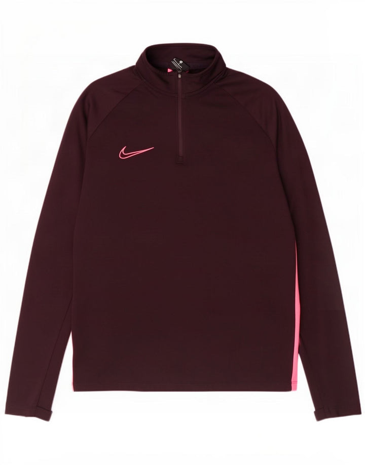 Top de trening pentru bărbați Nike, cu fermoar și gât, poliester maro mediu