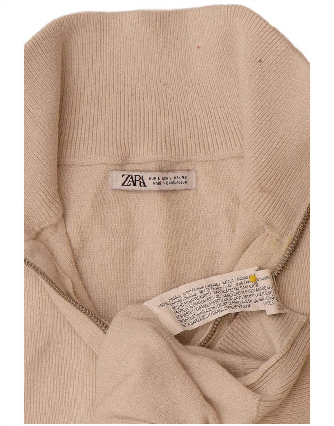 Pulover pentru bărbați Zara, cu fermoar, cu gât, mare, bumbac alb