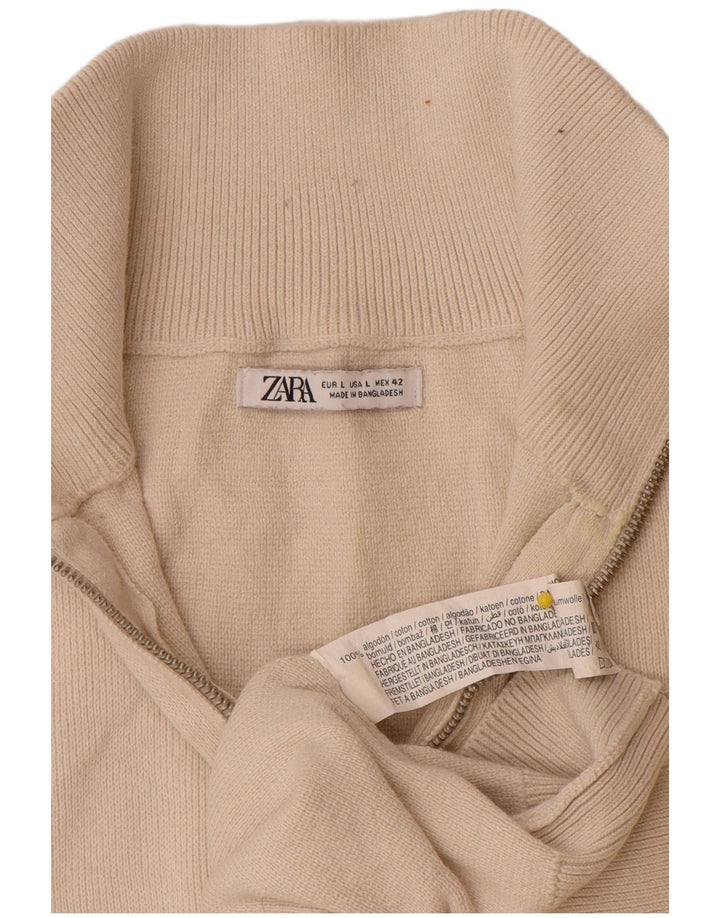 Pulover pentru bărbați Zara, cu fermoar, cu gât, mare, bumbac alb