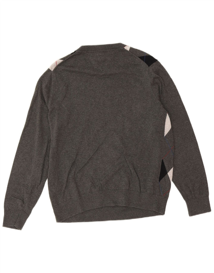 Pulover pentru bărbați Tommy Hilfiger cu decolteu în V, gri mediu, bumbac Argyle/Diamond