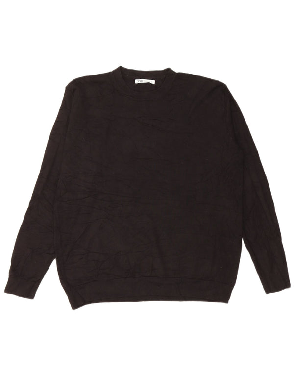 Zara Mens Crew Neck Jumper Sweater Small Black Viscose