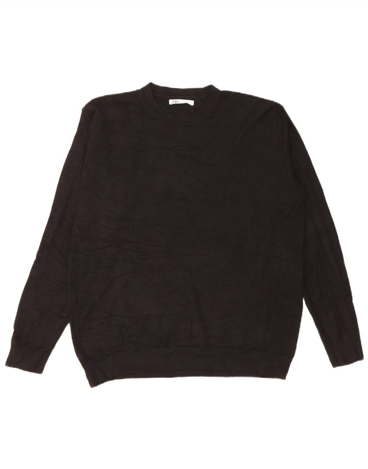 Pulover pentru bărbați Zara, cu decolteu, mic, negru, viscoză
