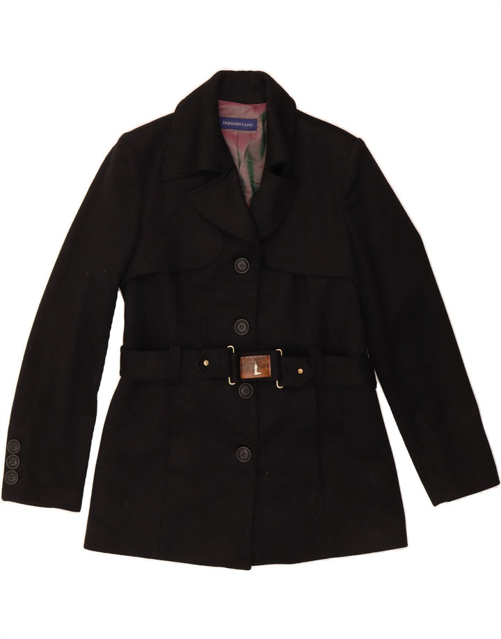 TRUSSARDI Womens Overcoat IT 48 XL Black Wool Vintage Trussardi and Second-Hand Trussardi from Messina Hembry 