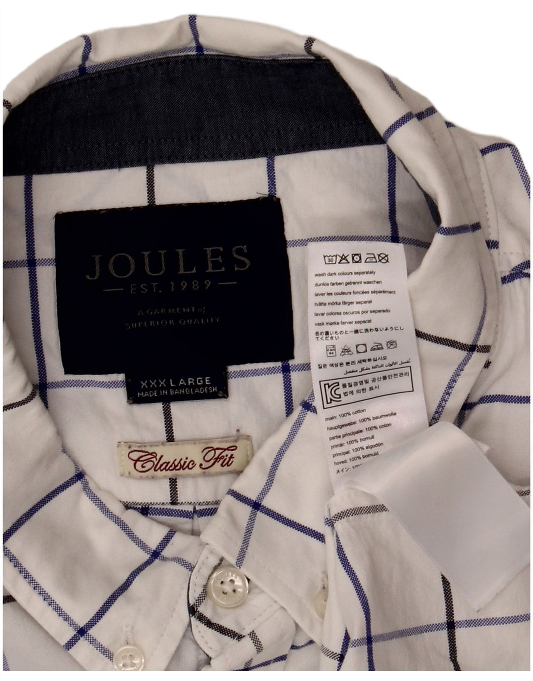 Cămașă pentru bărbați Joules Classic Fit 3XL, bumbac cu carouri albe