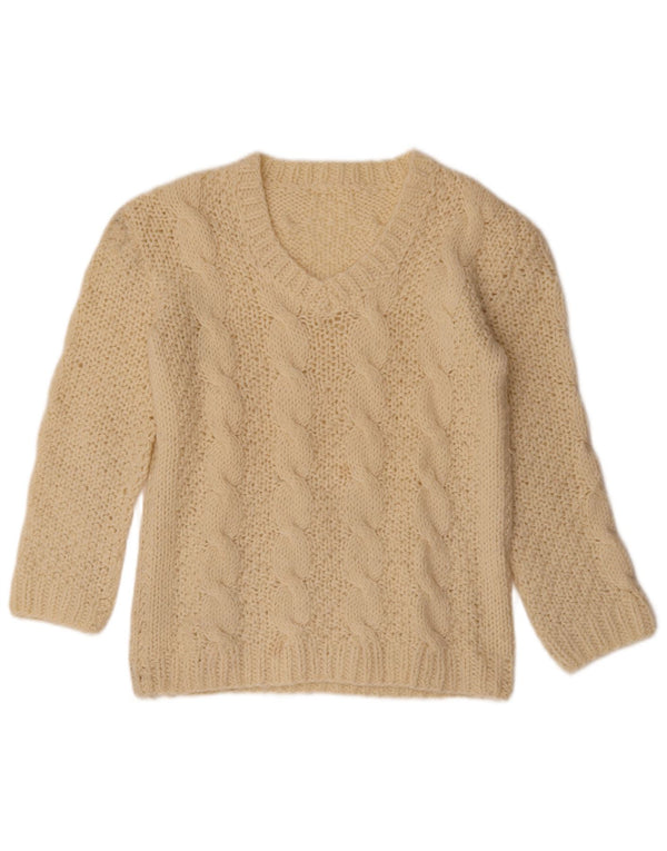 Pulover vintage pentru femei cu decolteu în V UK 14 Bej mediu