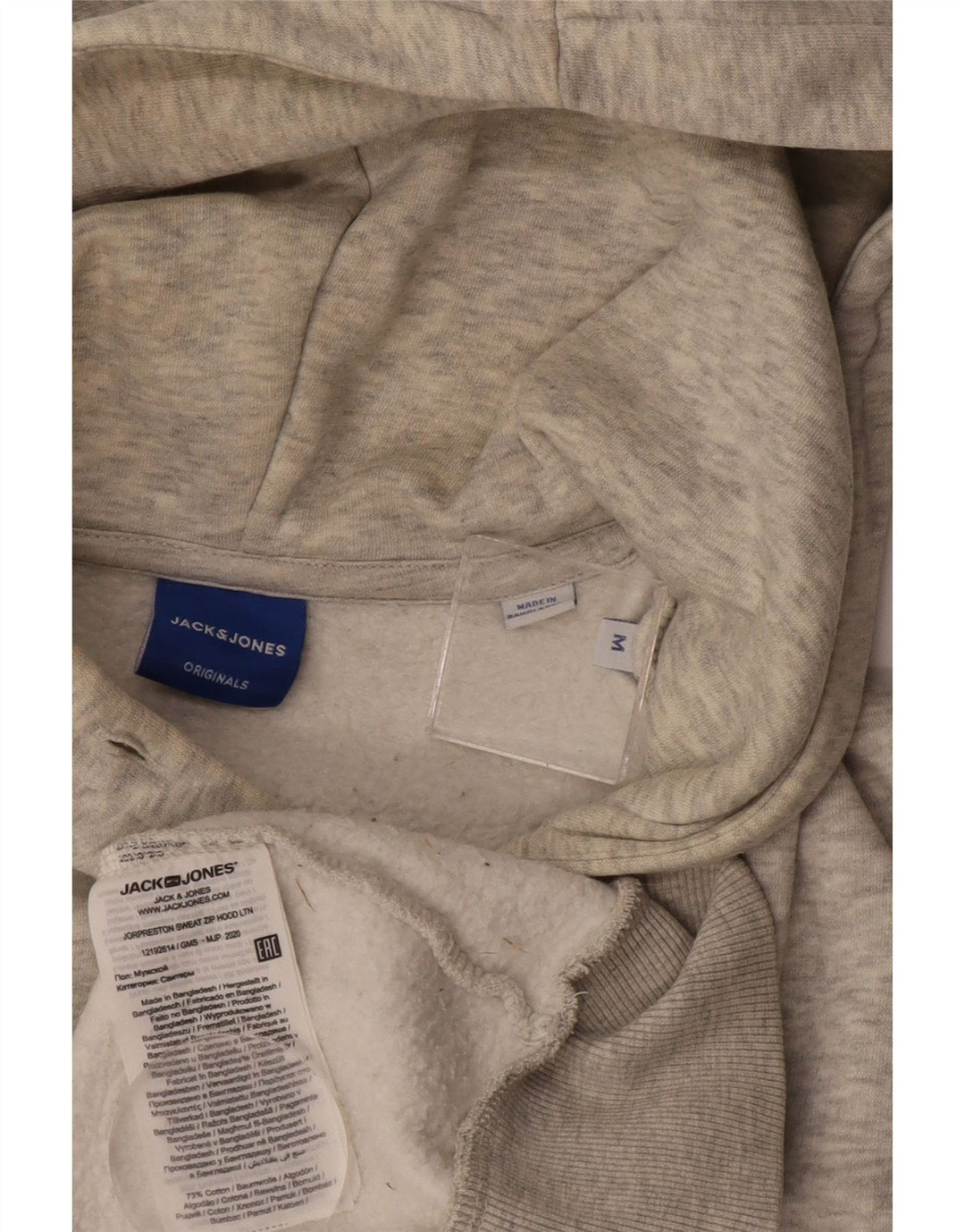 JACK & JONES Pulover cu capota cu fermoar pentru bărbați, bumbac cu pete gri mediu