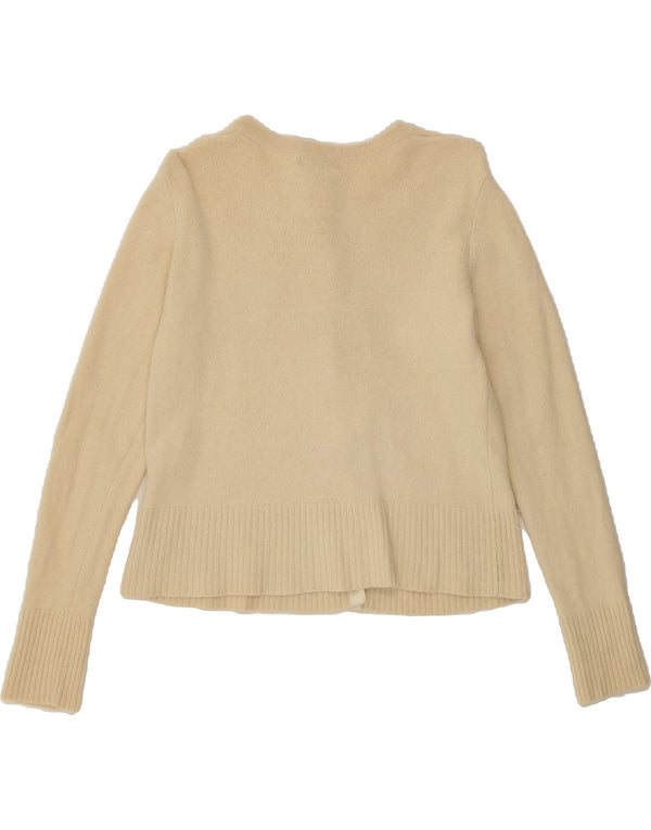 EDDIE BAUER Womens Cardigan Sweater UK 12 Medium Off White Lambswool