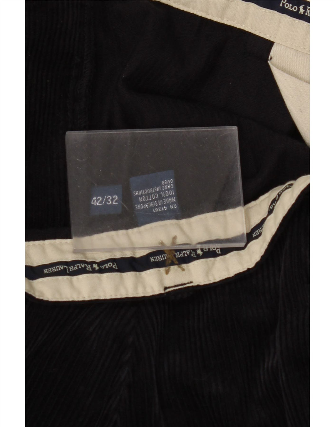 POLO RALPH LAUREN Pantaloni pentru bărbați din velur cu țeavă W42 L32 bumbac negru