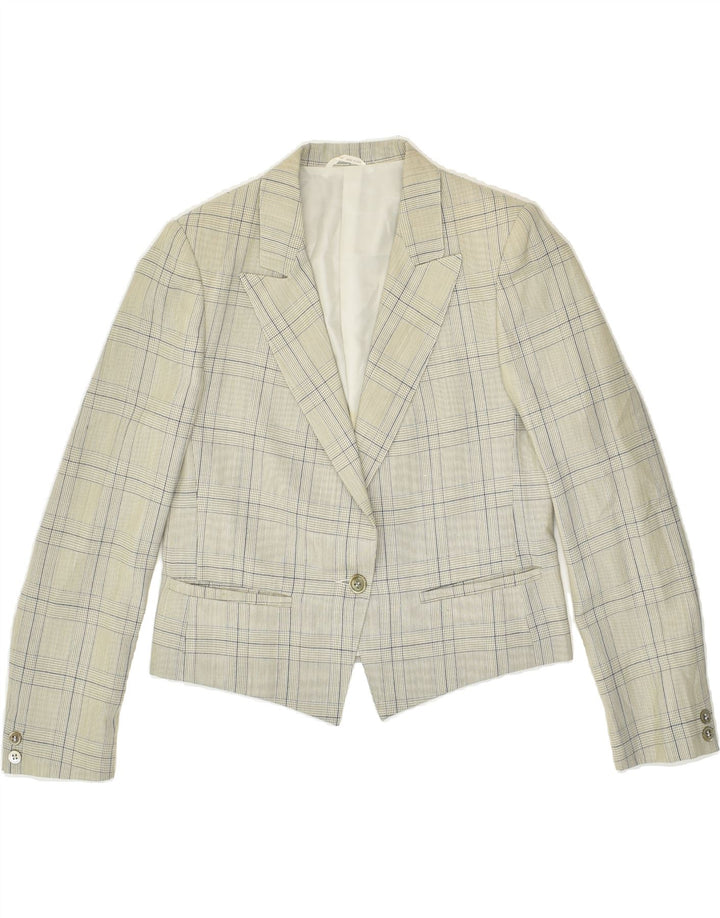 VINTAGE Womens 1 Button Blazer Jacket UK 12 Medium  Grey Check New Wool Vintage Vintage and Second-Hand Vintage from Messina Hembry 