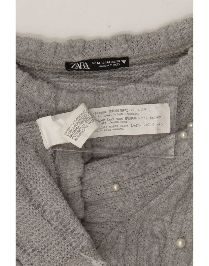 Bluză din tricot pentru femei Zara UK 12 Poliester cu pături gri mediu