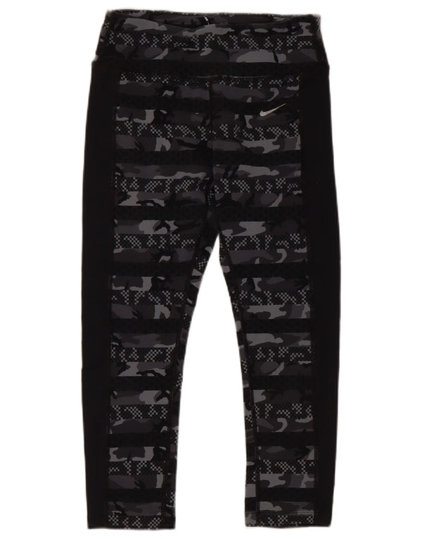 Leggings capri Nike Dri Fit pentru femei UK 8 Mici, negru, din nailon de camuflaj
