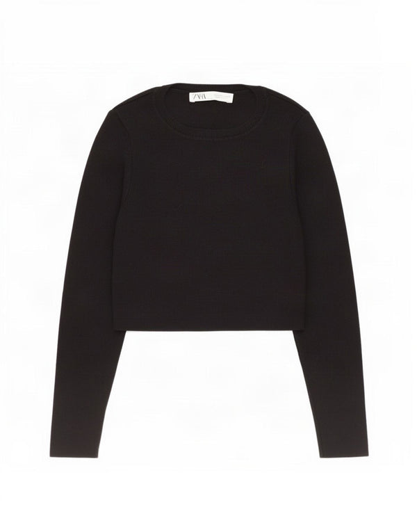 Pulover pentru femeie cu decolteu cu barca Zara UK 12 Medium Negru