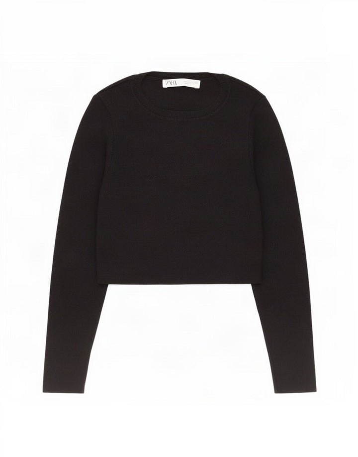 Pulover pentru femeie cu decolteu cu barca Zara UK 12 Medium Negru