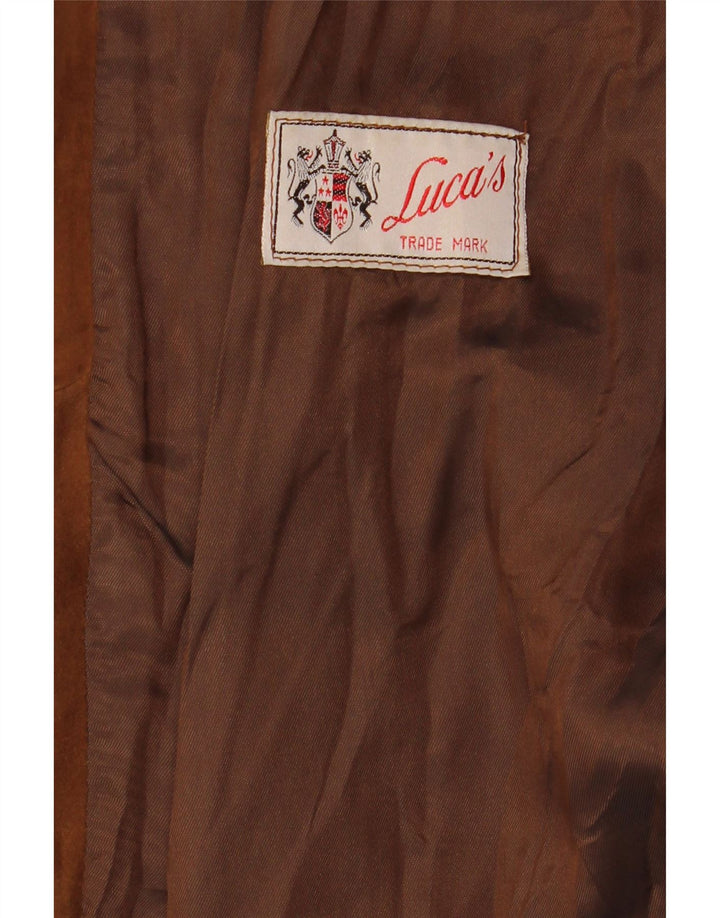 Jachetă vintage de damă cu 3 nasturi din piele intoarsa IT 50 XL din piele maro