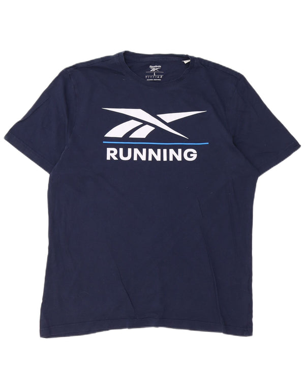 Tricou grafic REEBOK pentru bărbați Top mare din bumbac bleumarin