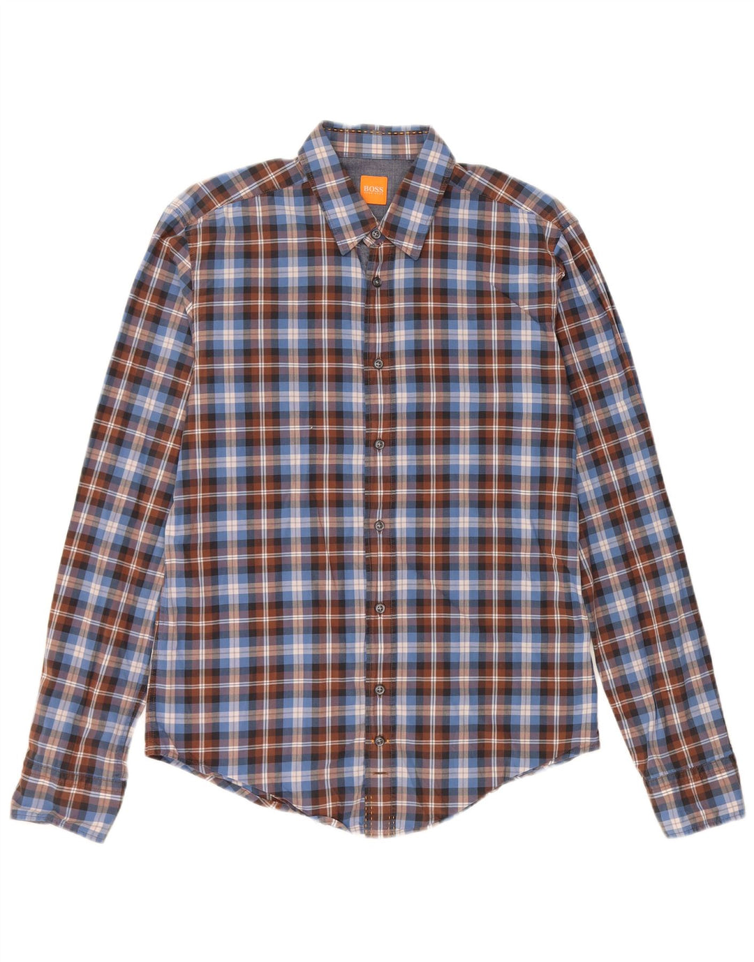 Cămașă pentru bărbați HUGO BOSS, bumbac cu carouri albastru mediu