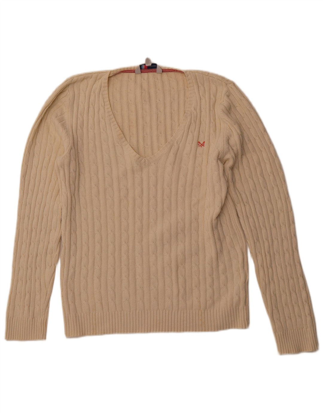 CREW CLOTHING Pulover cu decolteu în V pentru femei UK 18 XL Bumbac alb catifelat