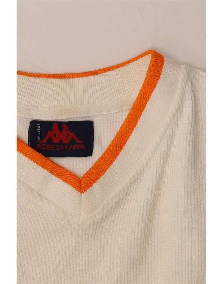 KAPPA Mens V-Neck Jumper Sweater Large White Colourblock Cotton Vintage Kappa and Second-Hand Kappa from Messina Hembry 
